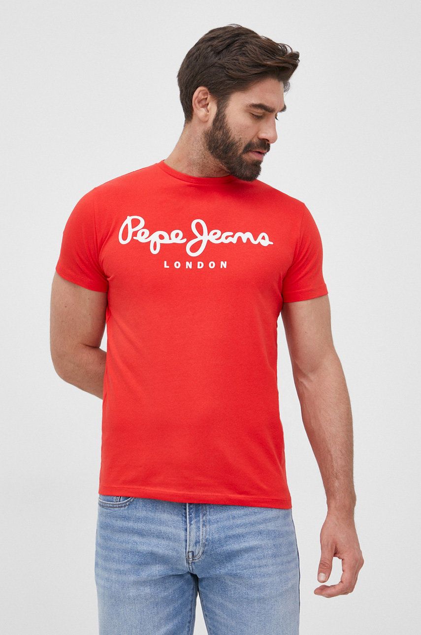 Pepe Jeans t-shirt ORIGINAL STRETCH N męski kolor czerwony z nadrukiem