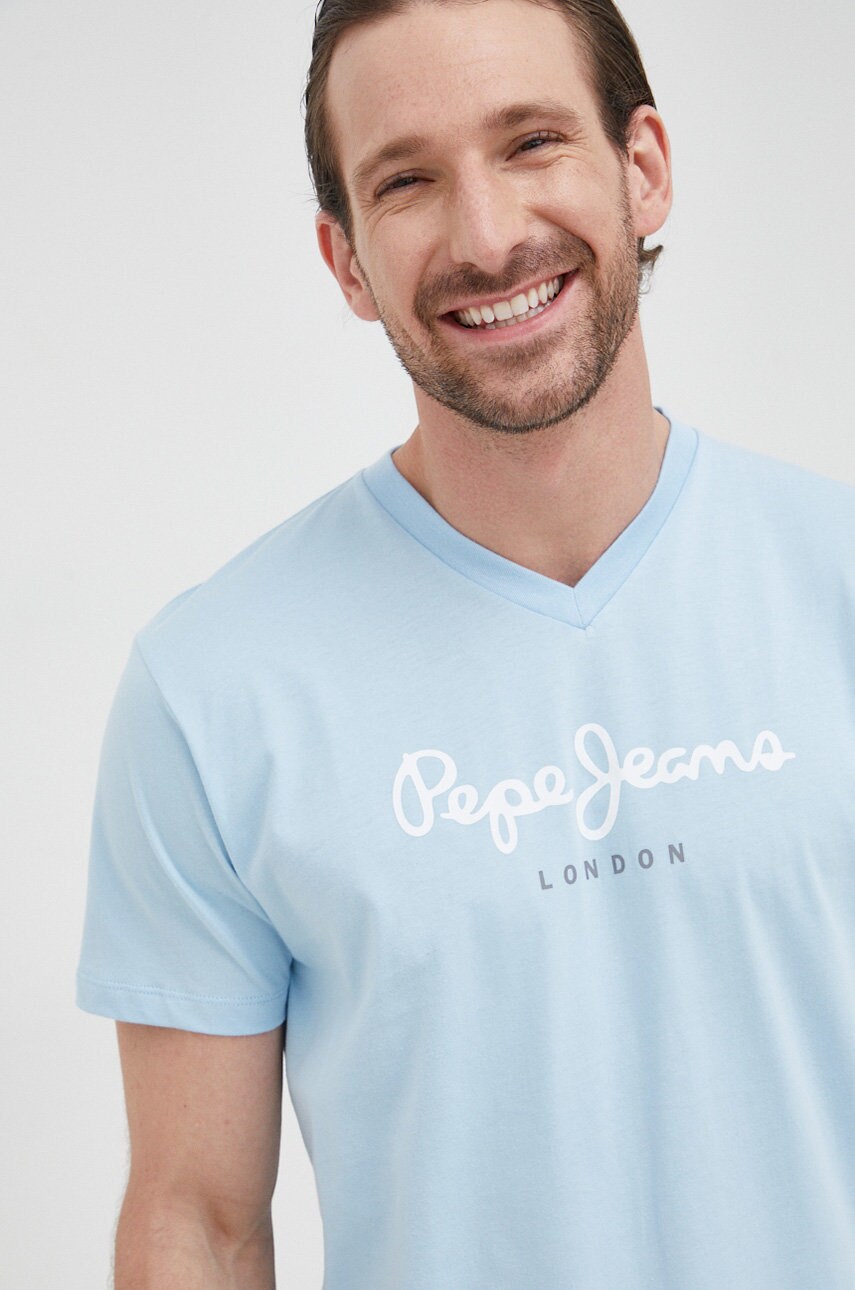 Pepe jeans tricou din bumbac eggo v n cu imprimeu