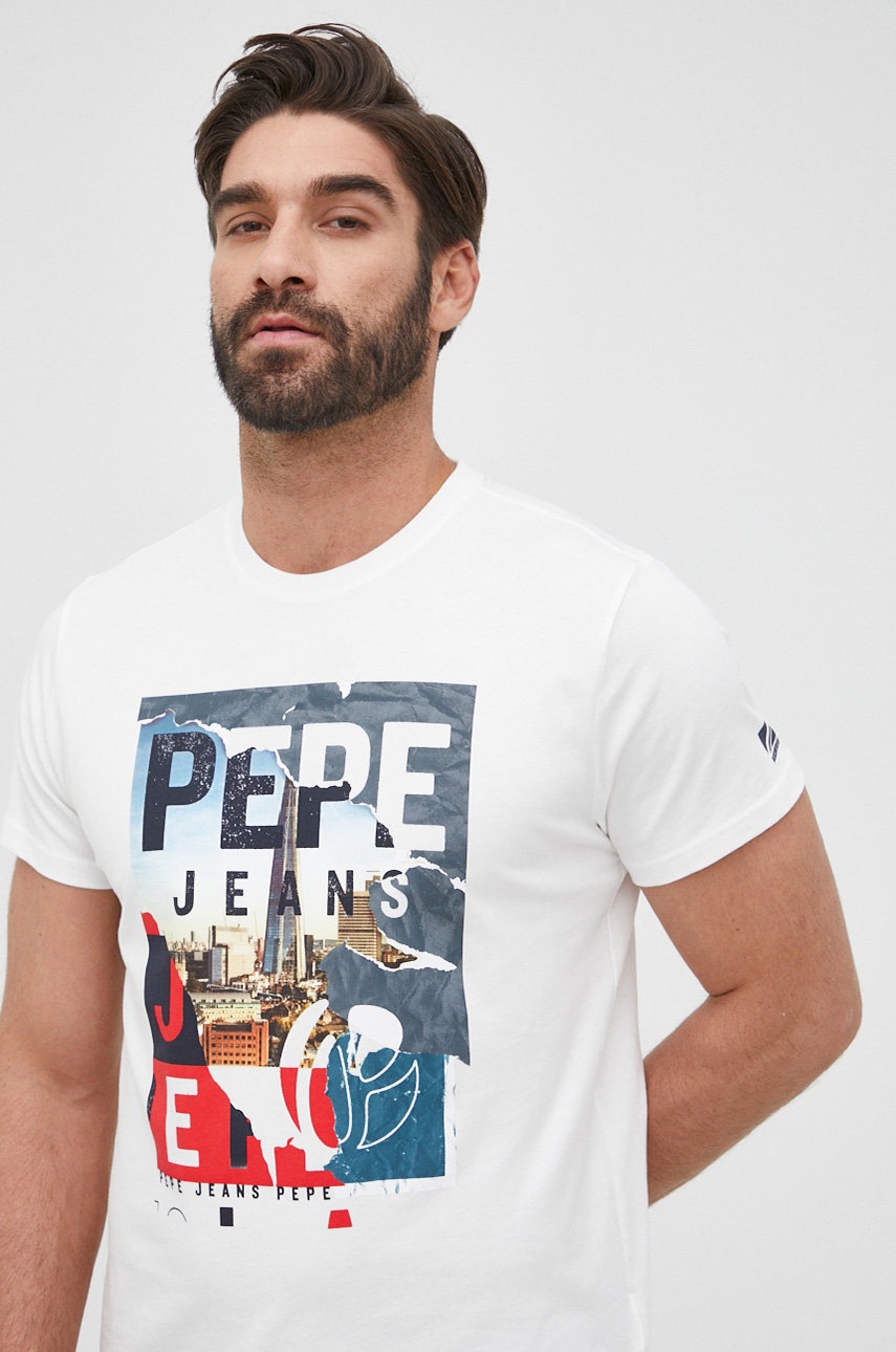 

Памучна тениска Pepe Jeans Ainsley в бяло с принт, Бял