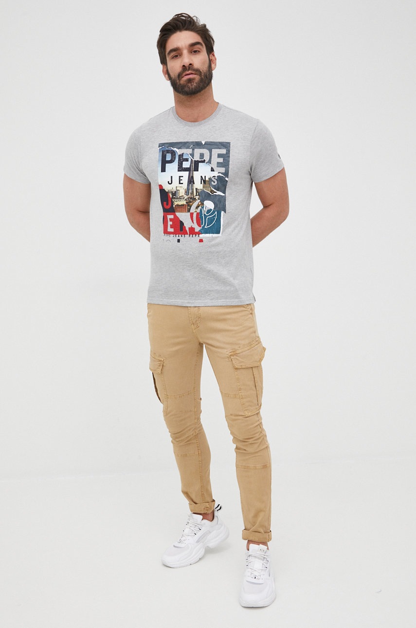 

Футболка Pepe Jeans Ainsley мужская цвет серый меланж