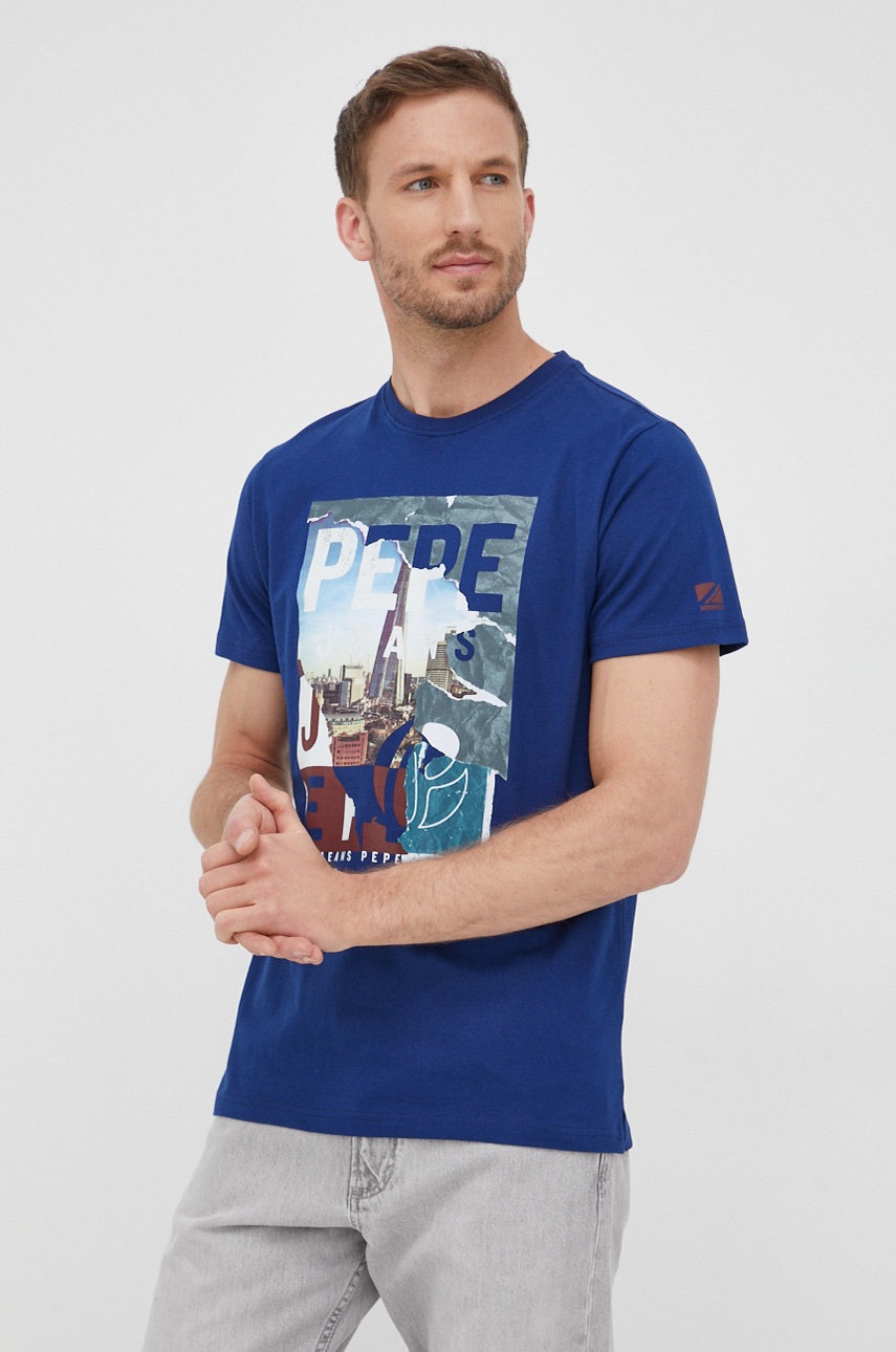

Памучна тениска Pepe Jeans Ainsley в тъмносиньо с принт, Тъмносин