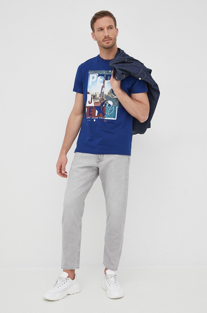 

Хлопковая футболка Pepe Jeans Ainsley цвет синий с принтом