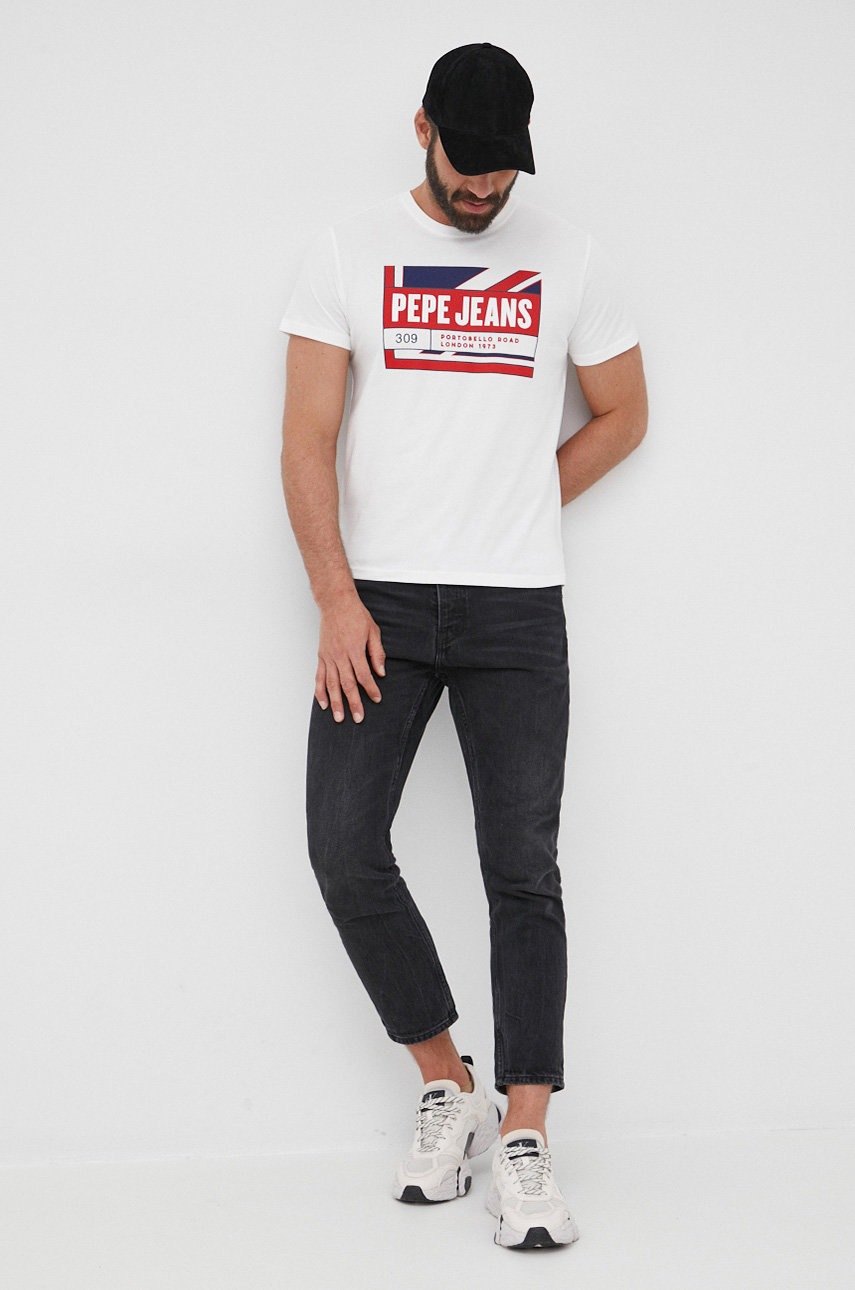 

Памучна тениска Pepe Jeans Adelard в бяло с принт, Бял
