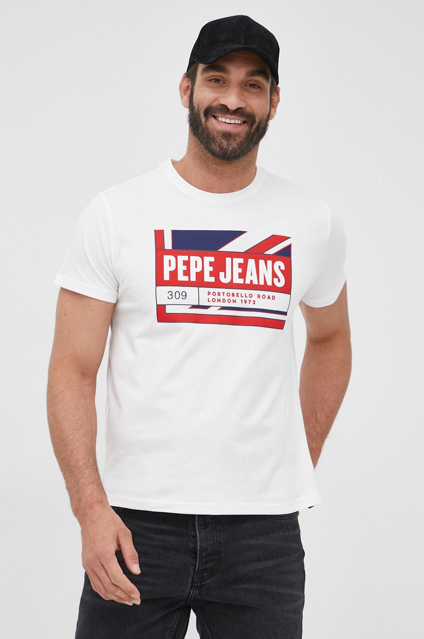 

Хлопковая футболка Pepe Jeans Adelard цвет белый с принтом