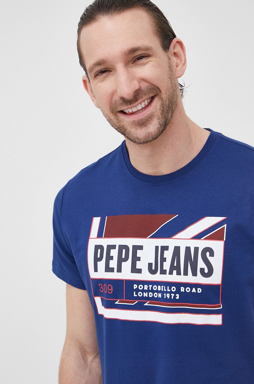 Pepe Jeans tricou din bumbac Adelard culoarea albastru marin, cu imprimeu answear.ro