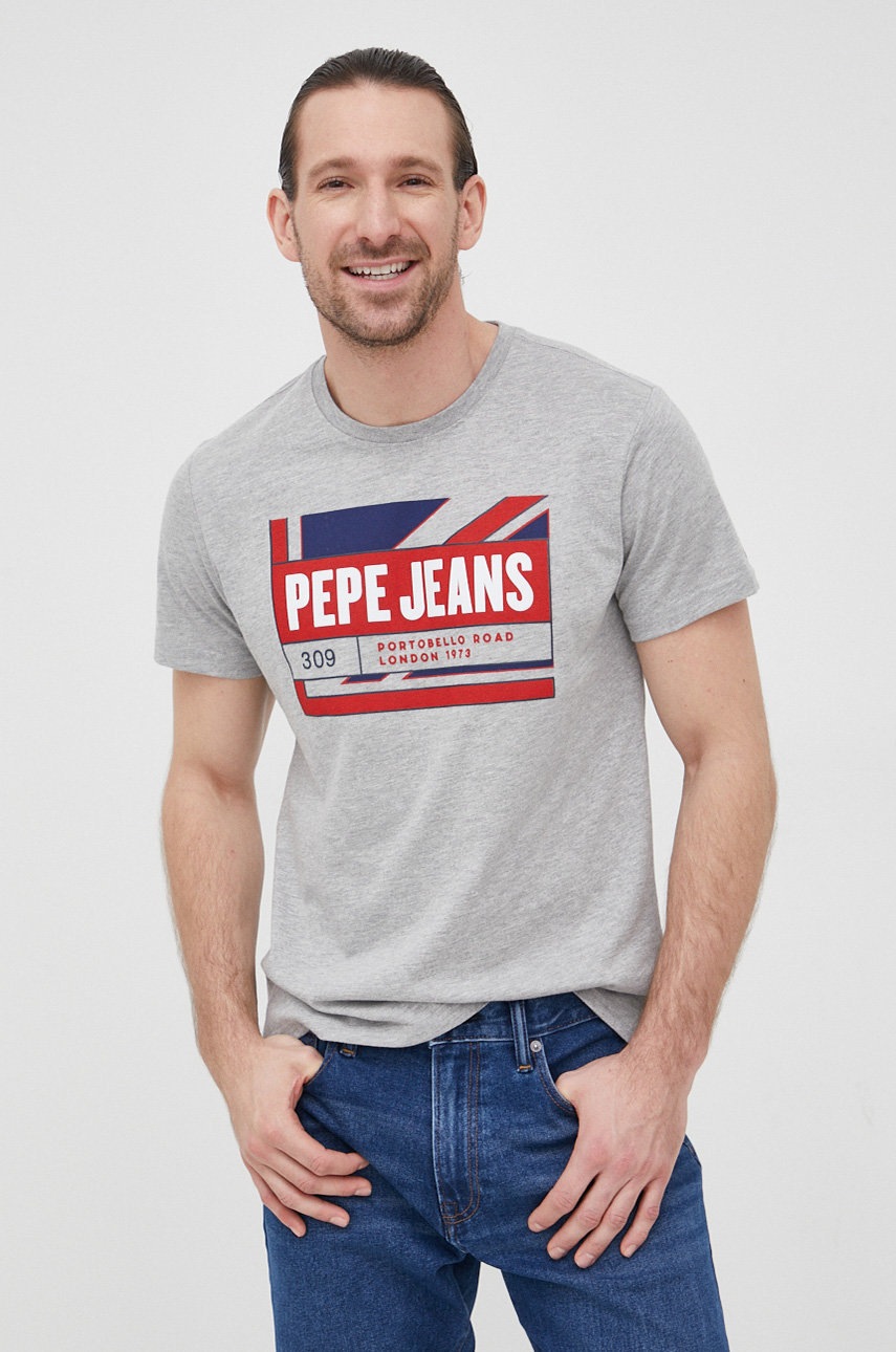 

Тениска Pepe Jeans Adelard мъжка в меланж на сиво, Сив