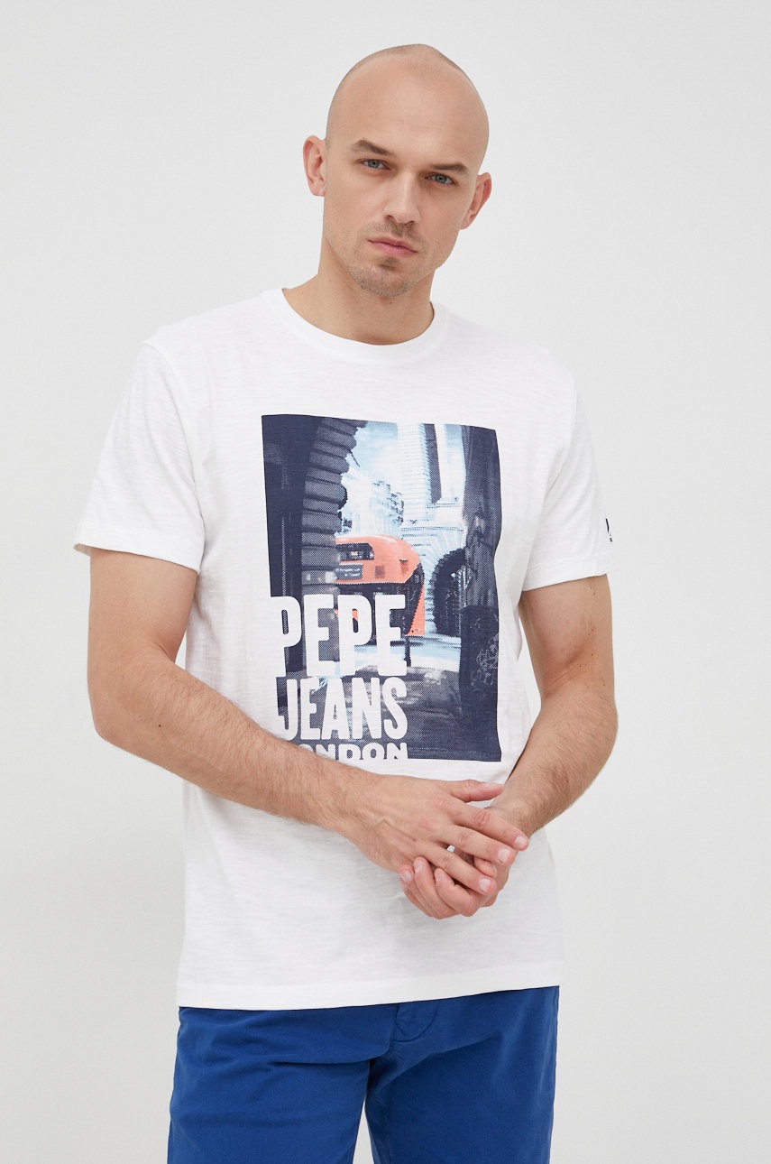 

Хлопковая футболка Pepe Jeans Alister цвет белый с принтом