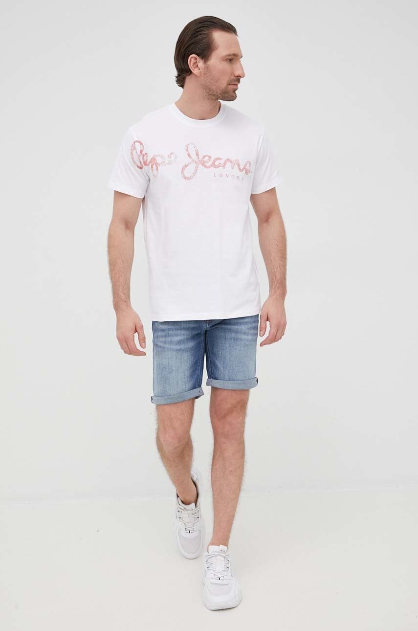 

Бавовняна футболка Pepe Jeans Aleron колір білий з принтом
