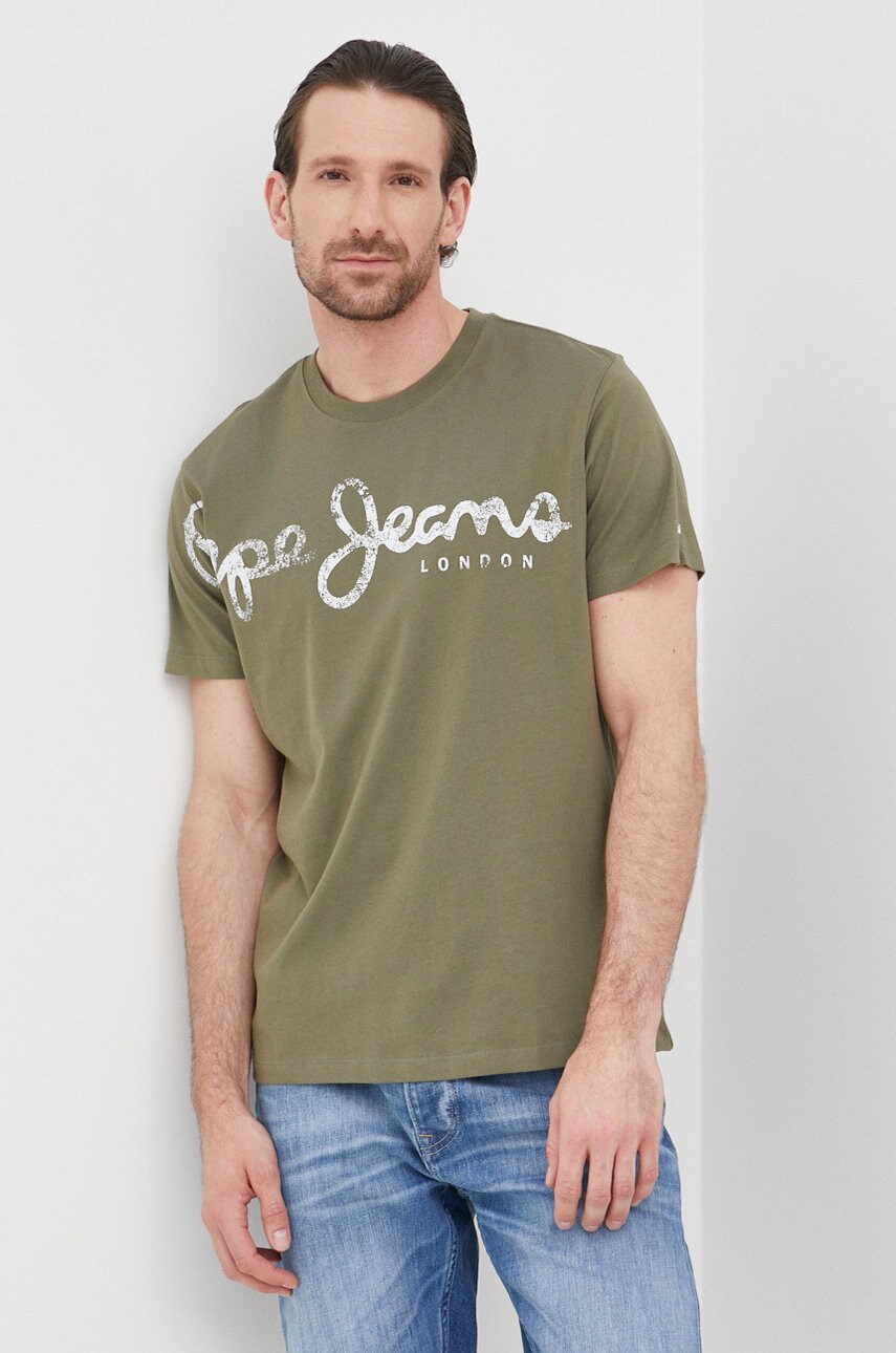 Pepe jeans tricou din bumbac aleron culoarea verde, cu imprimeu