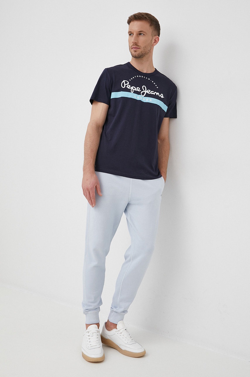 

Хлопковая футболка Pepe Jeans Abrel цвет синий с принтом