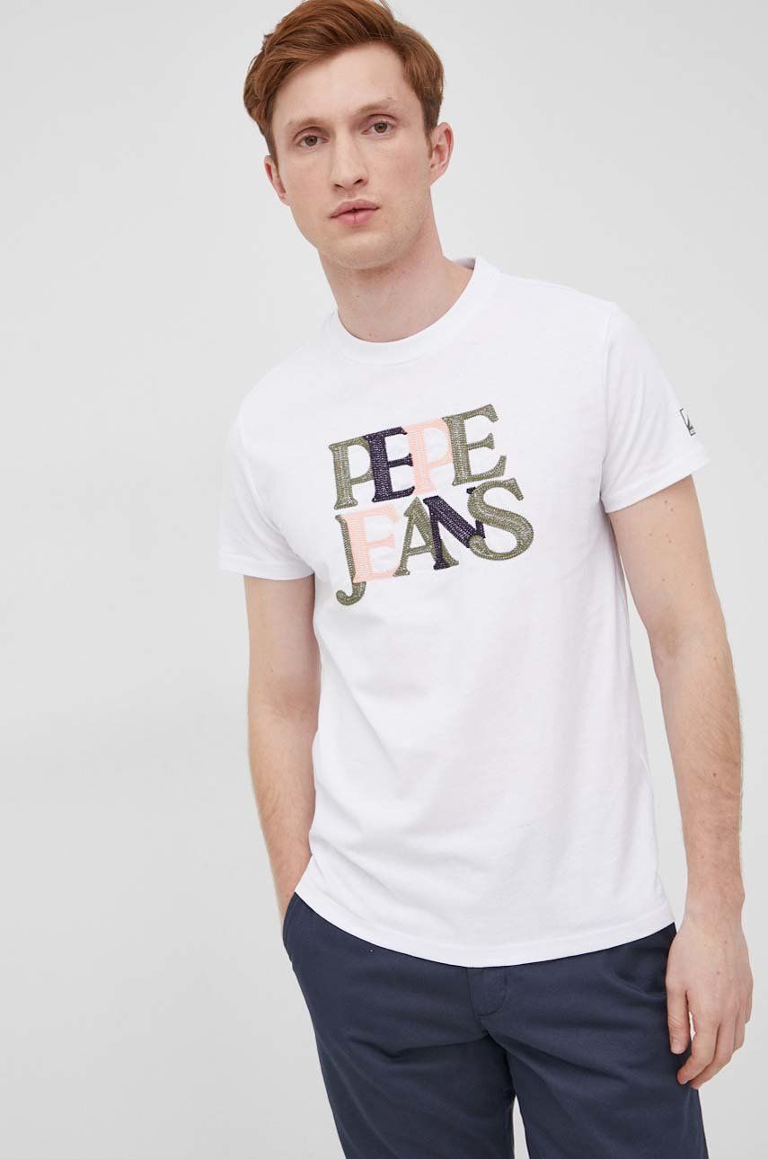 Pepe Jeans tricou din bumbac Alex culoarea alb, cu imprimeu answear.ro