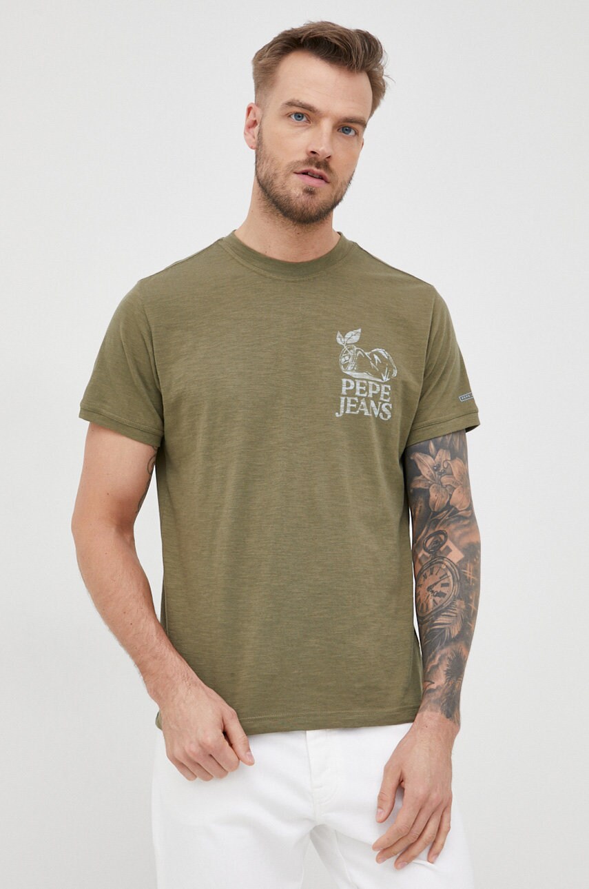 Pepe jeans tricou din bumbac aldarian culoarea verde, cu imprimeu