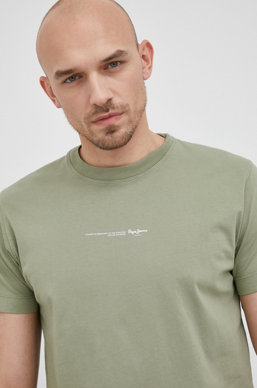 

Памучна тениска Pepe Jeans Andreas в зелено с изчистен дизайн, Зелен