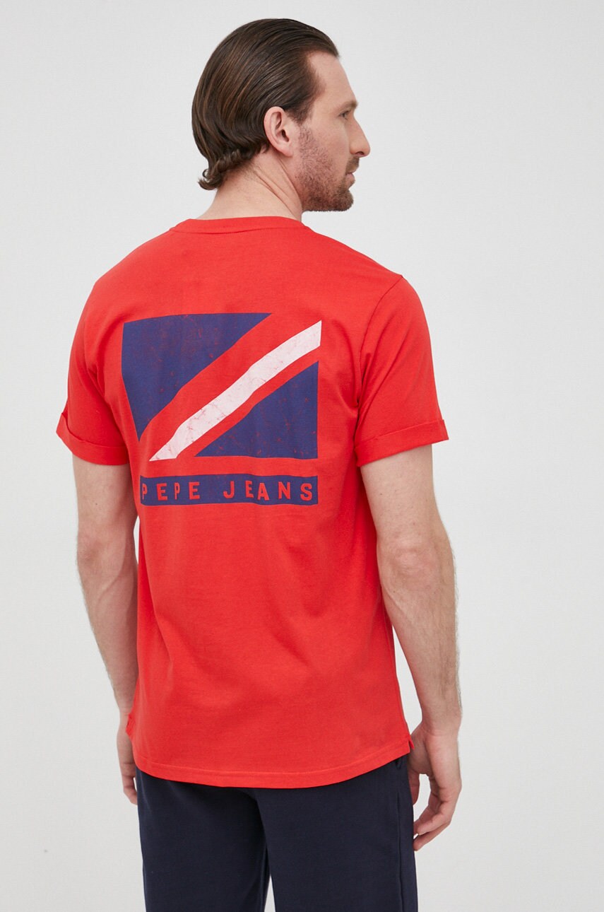 Pepe jeans tricou din bumbac ackley culoarea rosu, neted