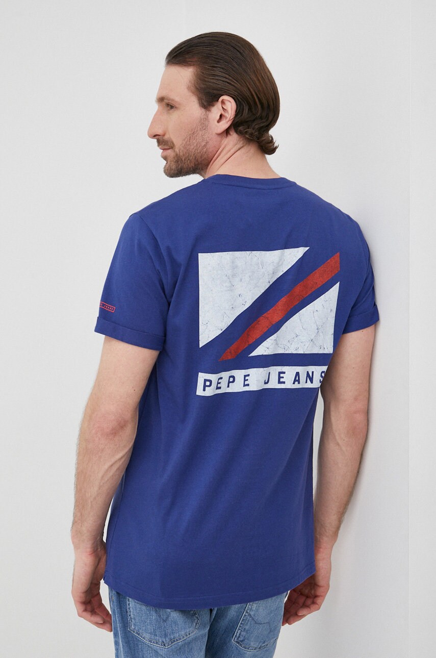 Pepe jeans tricou din bumbac ackley culoarea albastru marin, cu imprimeu