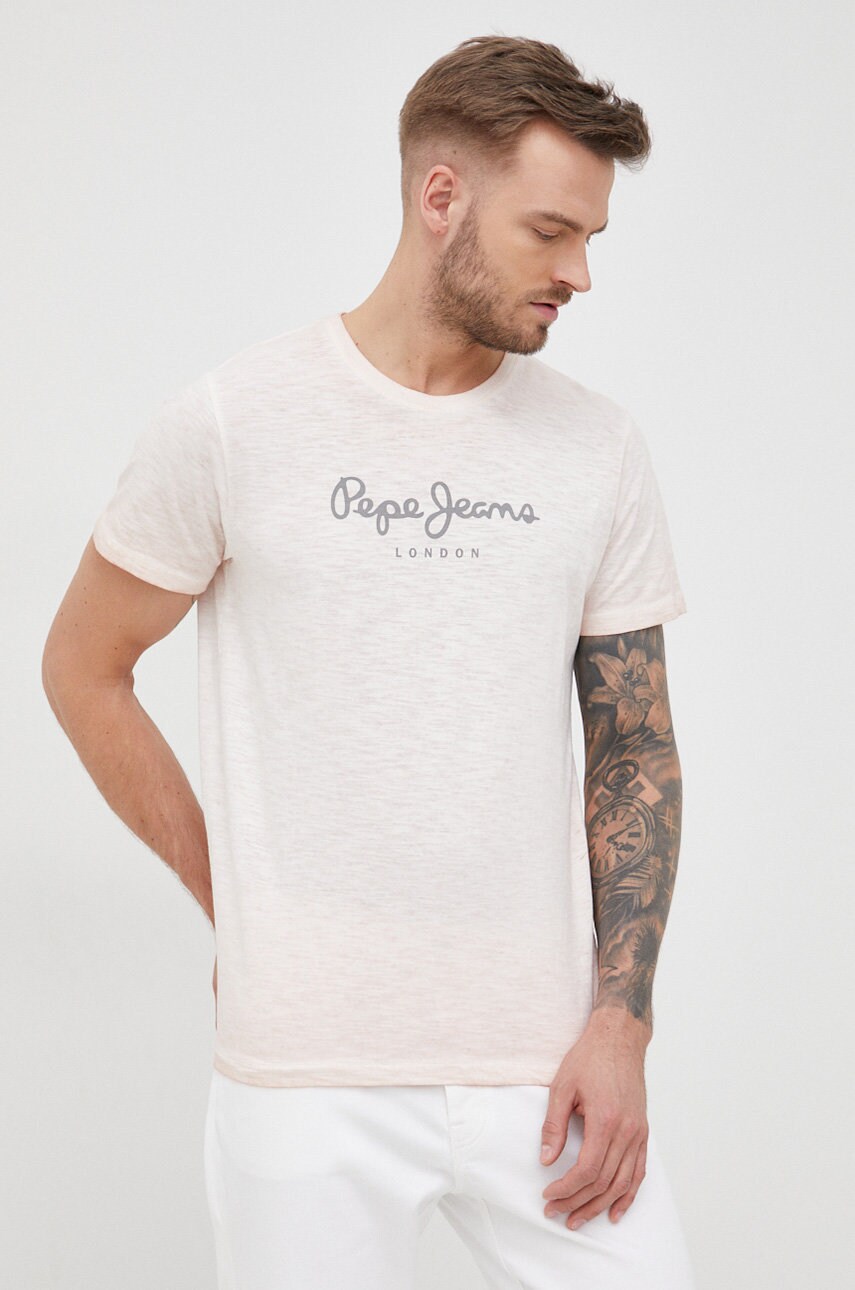 Pepe jeans tricou din bumbac don n culoarea roz, cu imprimeu