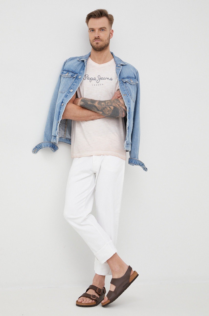 

Хлопковая футболка Pepe Jeans Don N цвет розовый с принтом