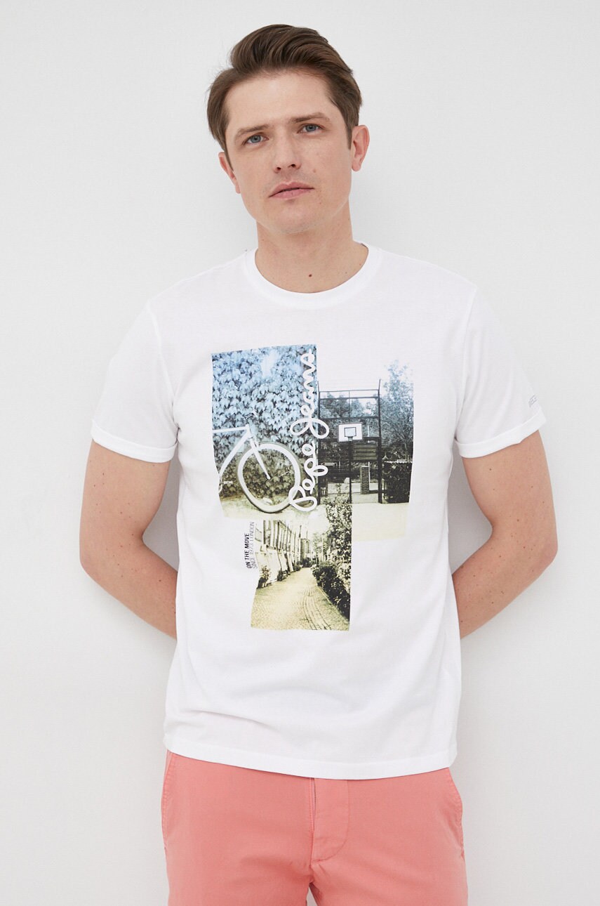 Pepe jeans tricou din bumbac albee culoarea alb, cu imprimeu