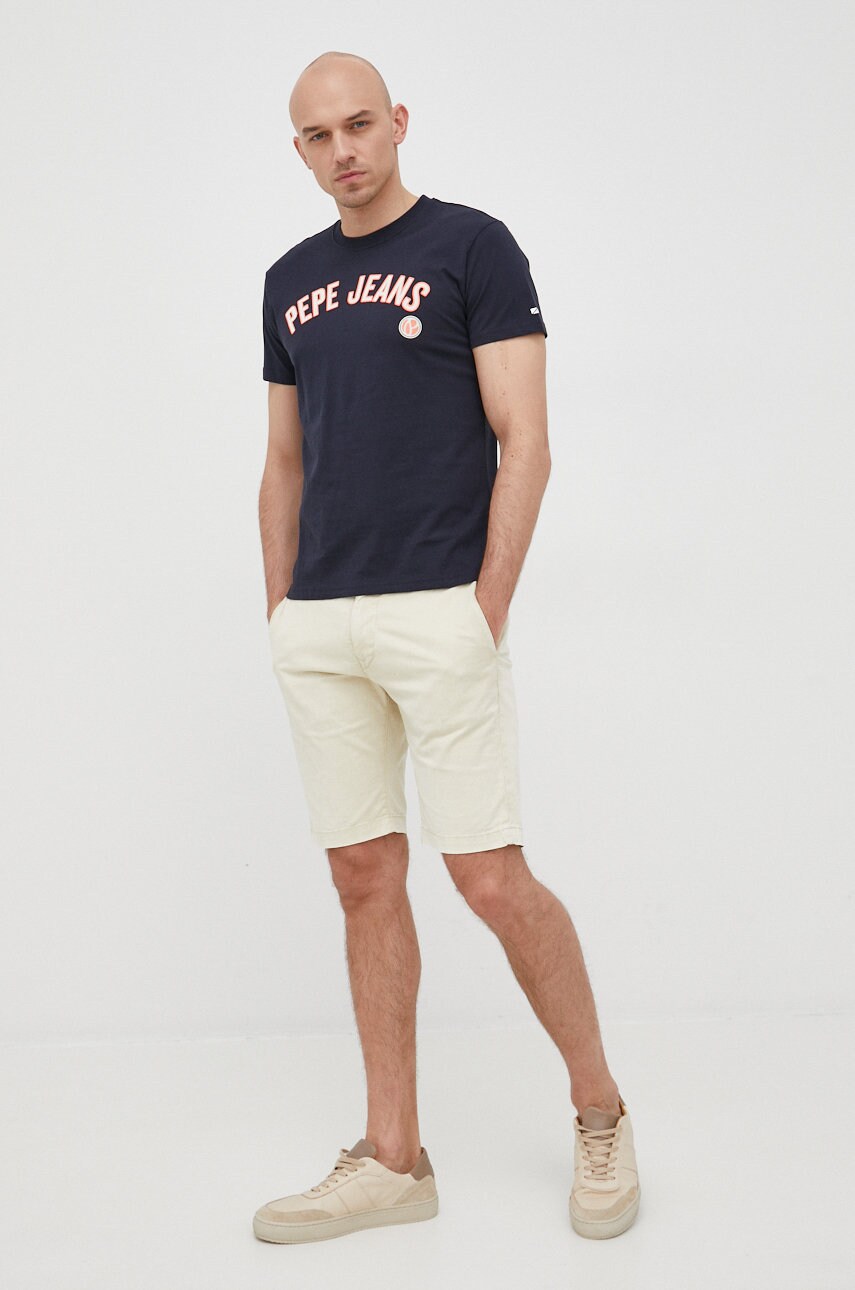 Pepe jeans tricou din bumbac alessio culoarea albastru marin, cu imprimeu