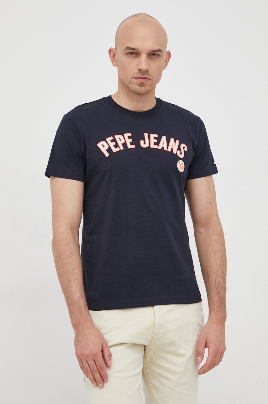 

Хлопковая футболка Pepe Jeans Alessio цвет синий с принтом