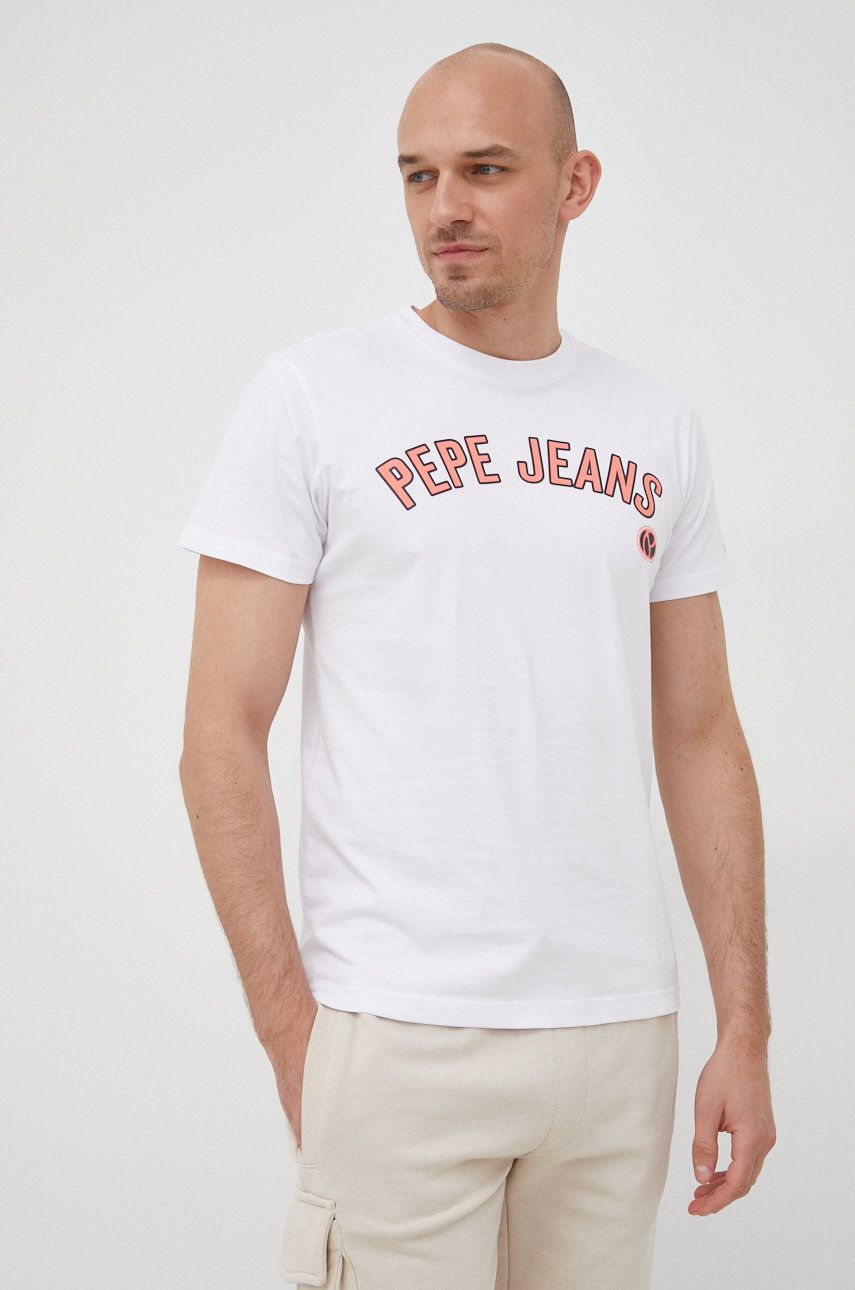 Pepe Jeans t-shirt bawełniany ALESSIO kolor biały z nadrukiem