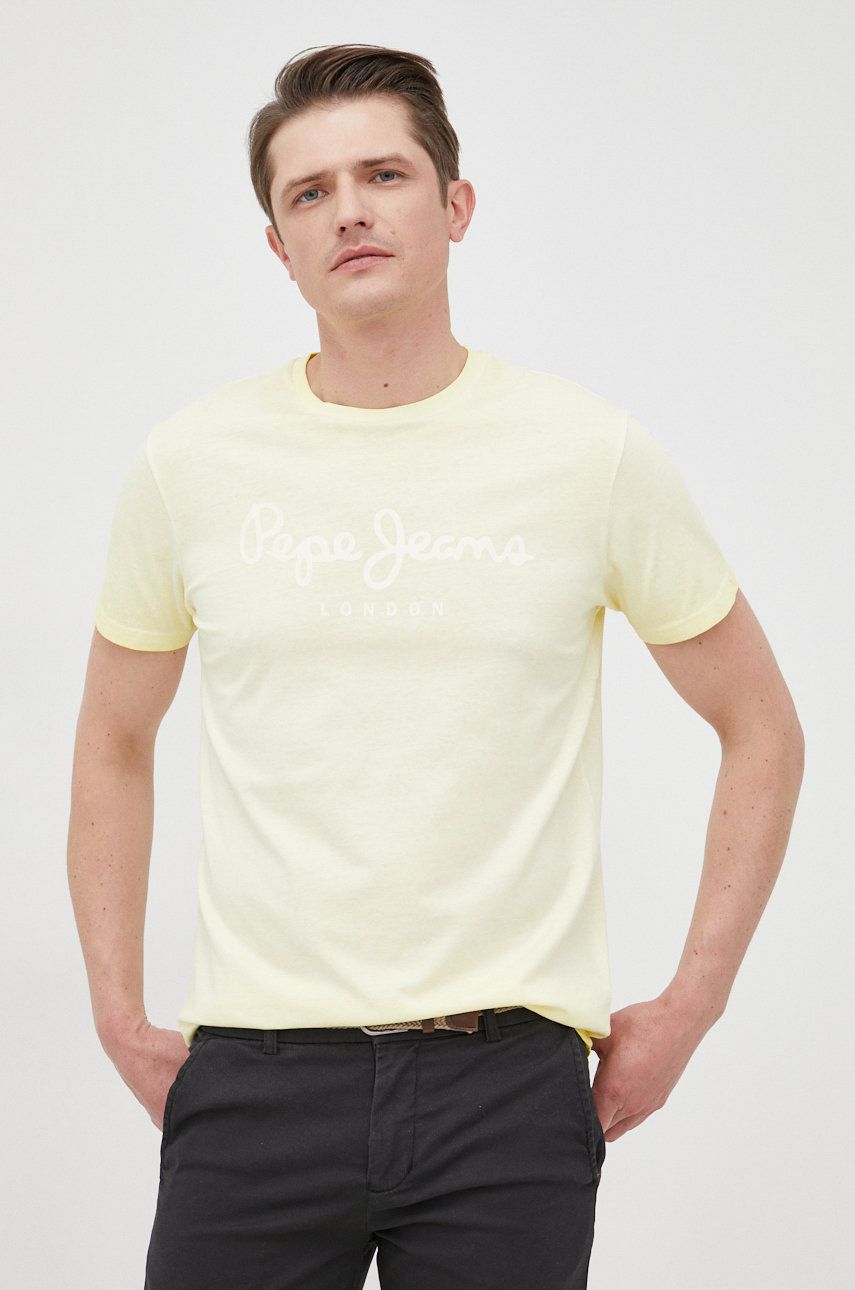 Pepe Jeans tricou din bumbac West Sir New N culoarea galben, cu imprimeu answear.ro imagine noua