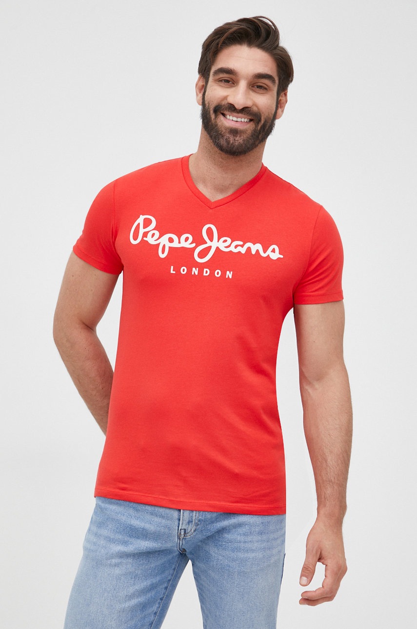 

Футболка Pepe Jeans Original Stretch V N чоловіча колір червоний з принтом