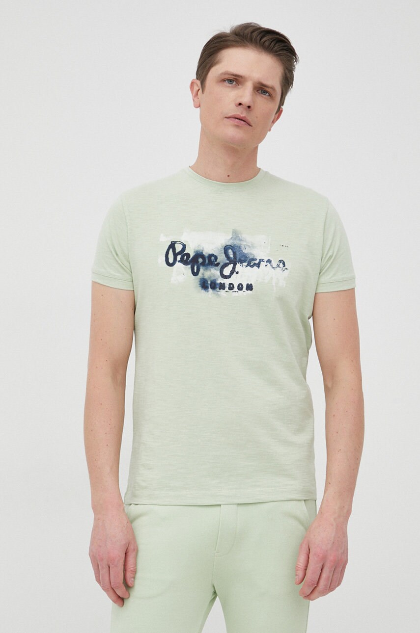 Pepe jeans tricou din bumbac golders n culoarea verde, cu imprimeu