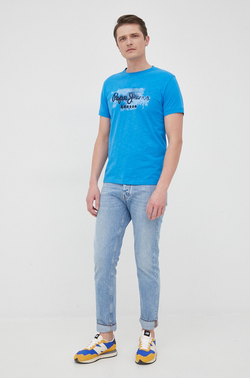 

Памучна тениска Pepe Jeans Golders N с принт, Син