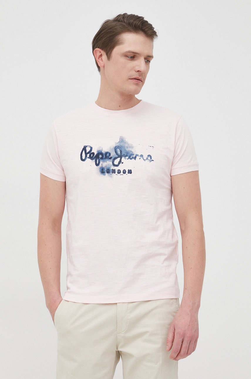 

Хлопковая футболка Pepe Jeans Golders N цвет розовый с принтом
