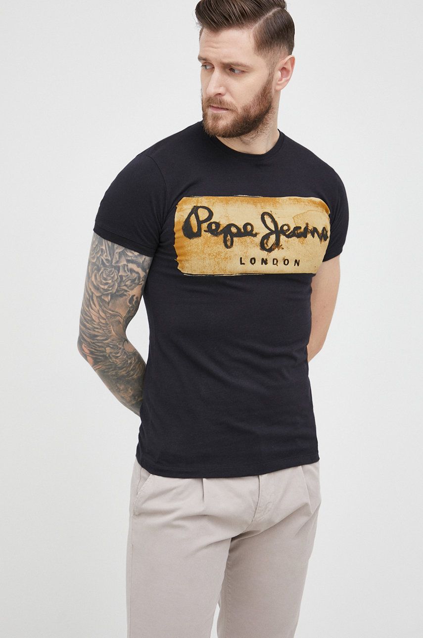 Pepe Jeans t-shirt bawełniany CHARING N kolor czarny z nadrukiem