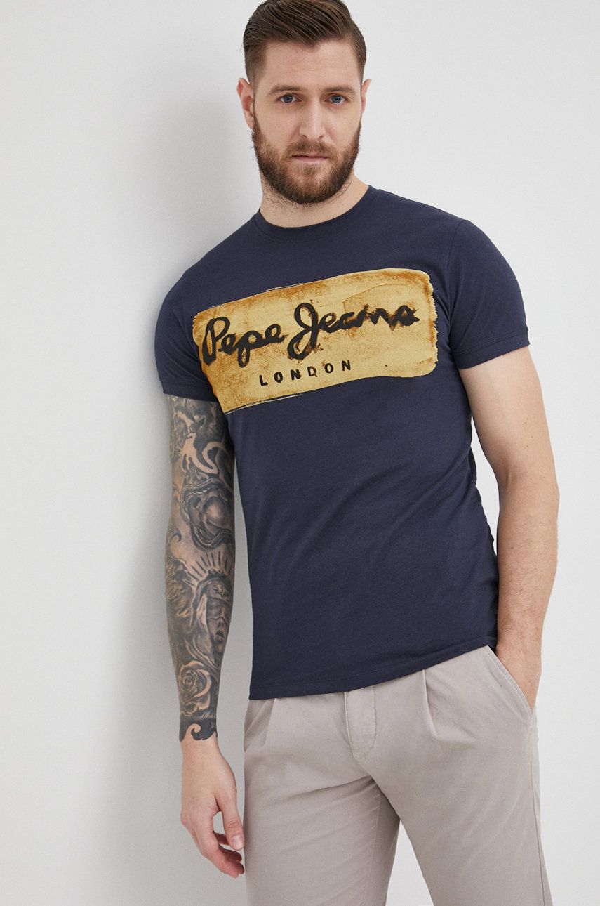 Pepe Jeans t-shirt bawełniany CHARING N kolor granatowy z nadrukiem