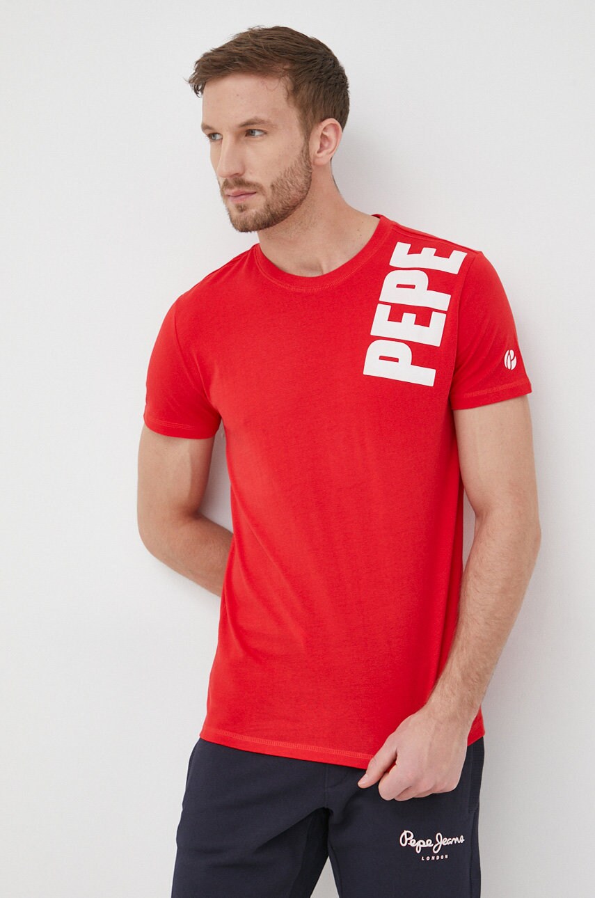 Pepe jeans tricou din bumbac aerol culoarea rosu, cu imprimeu