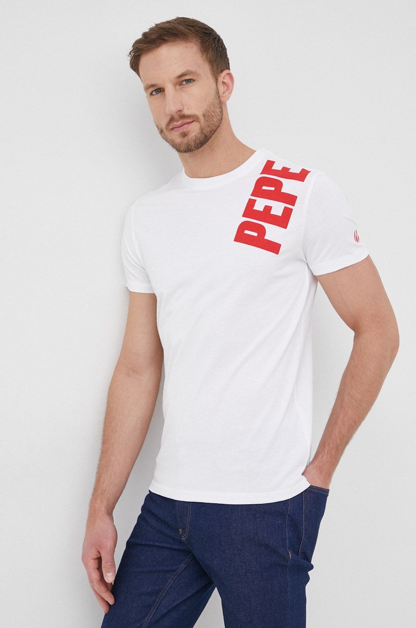 Pepe Jeans t-shirt bawełniany AEROL kolor biały z nadrukiem
