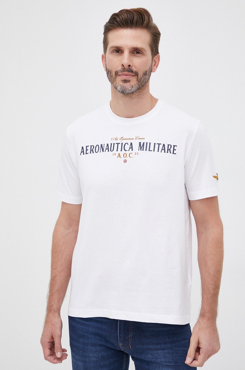 

Тениска Aeronautica Militare мъжки в бяло с апликация, Бял