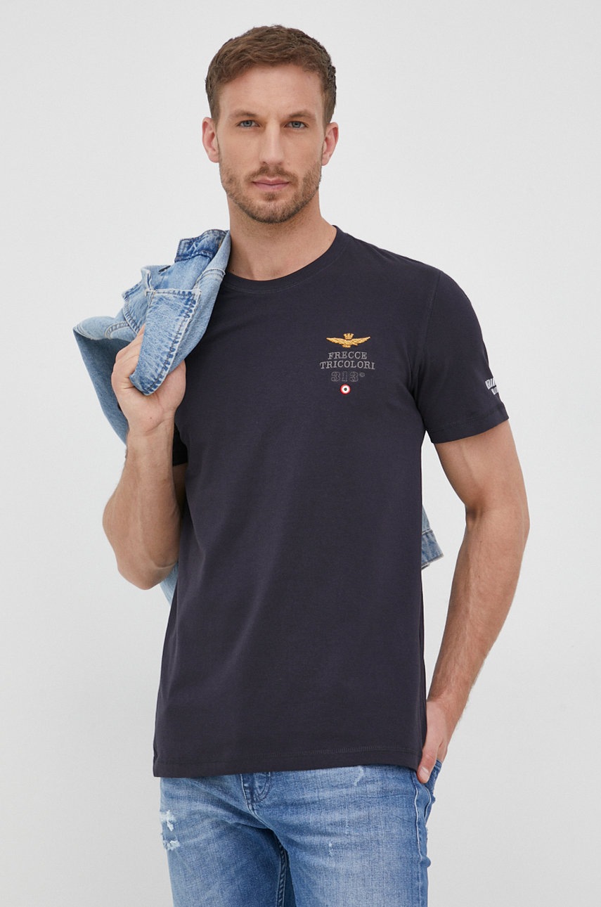 

Тениска Aeronautica Militare мъжки в тъмносиньо с апликация, Тъмносин