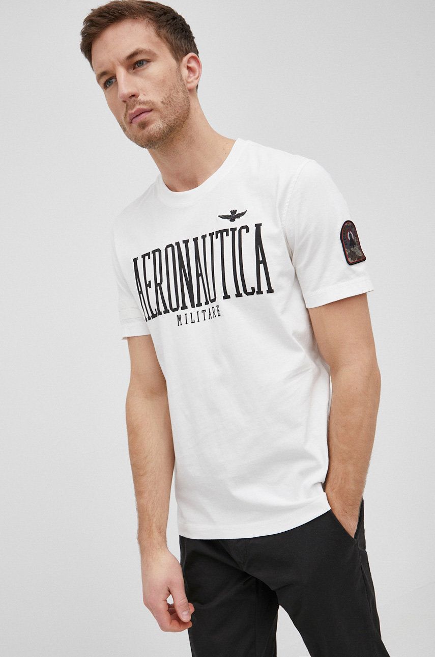 Aeronautica Militare T-shirt bawełniany kolor biały z nadrukiem