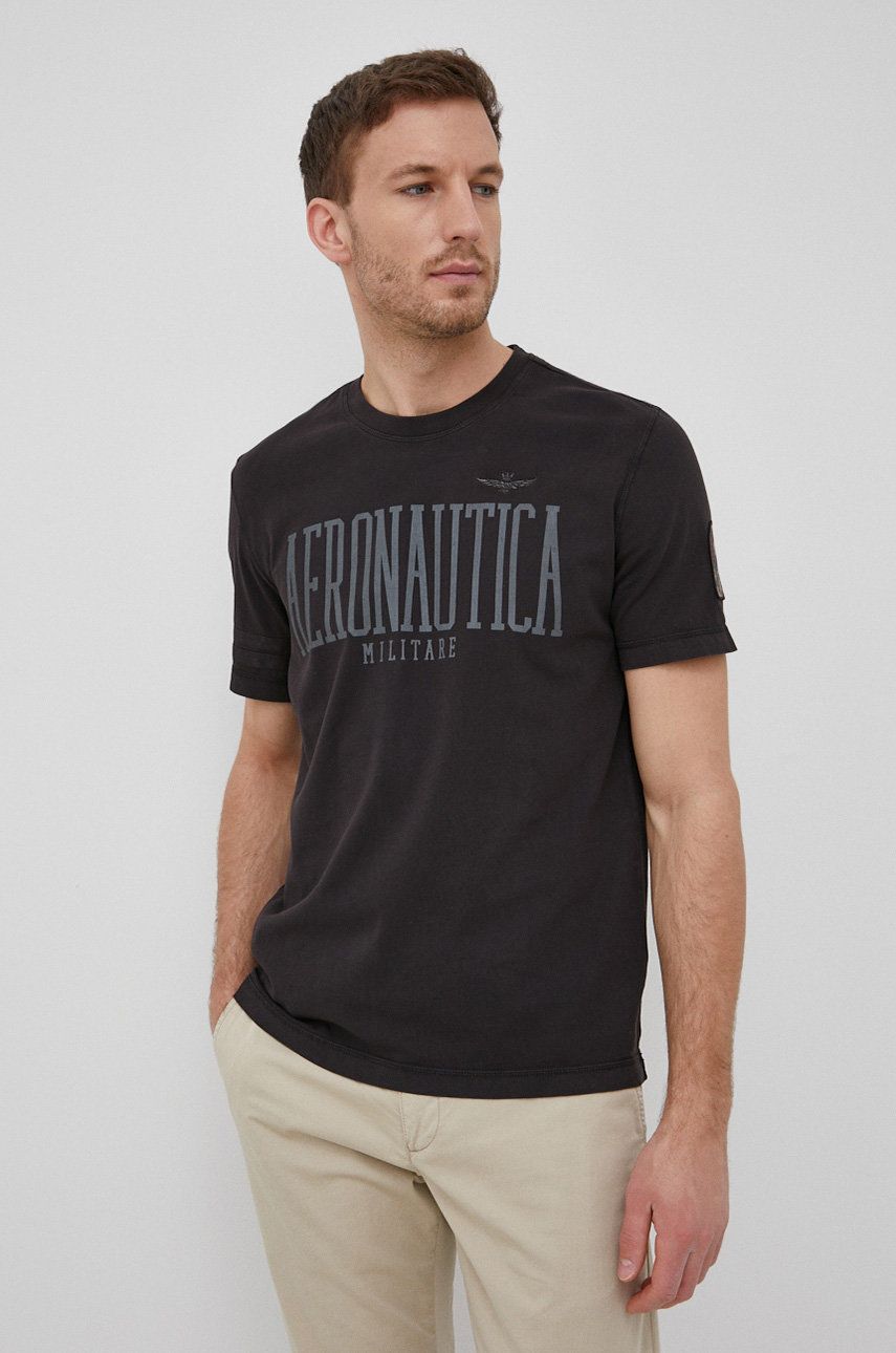 Aeronautica Militare T-shirt bawełniany kolor czarny z nadrukiem