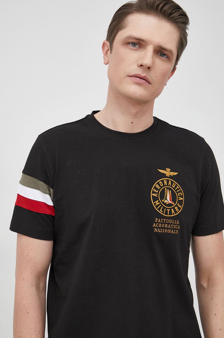 Aeronautica Militare t-shirt męski kolor czarny z aplikacją