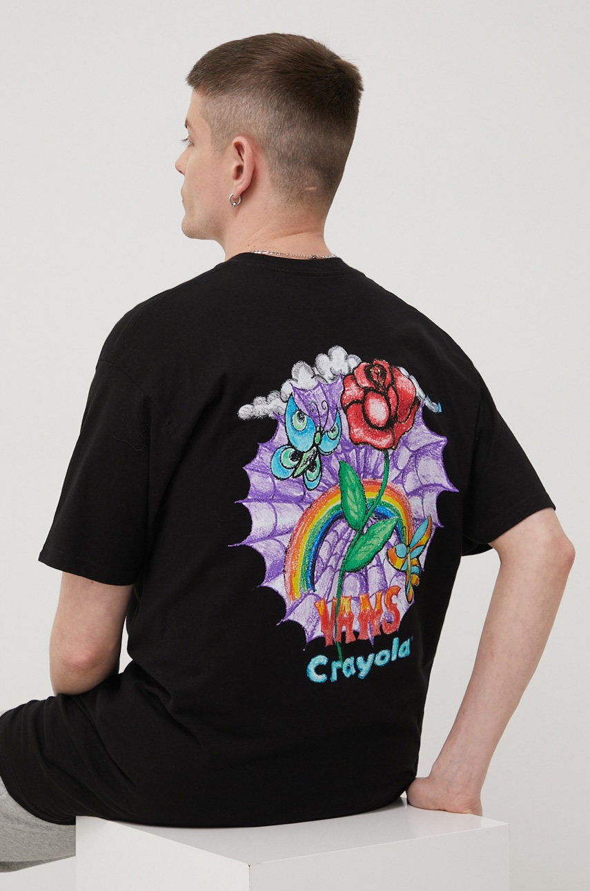 

Памучна тениска Vans Crayola в черно с принт, Черен