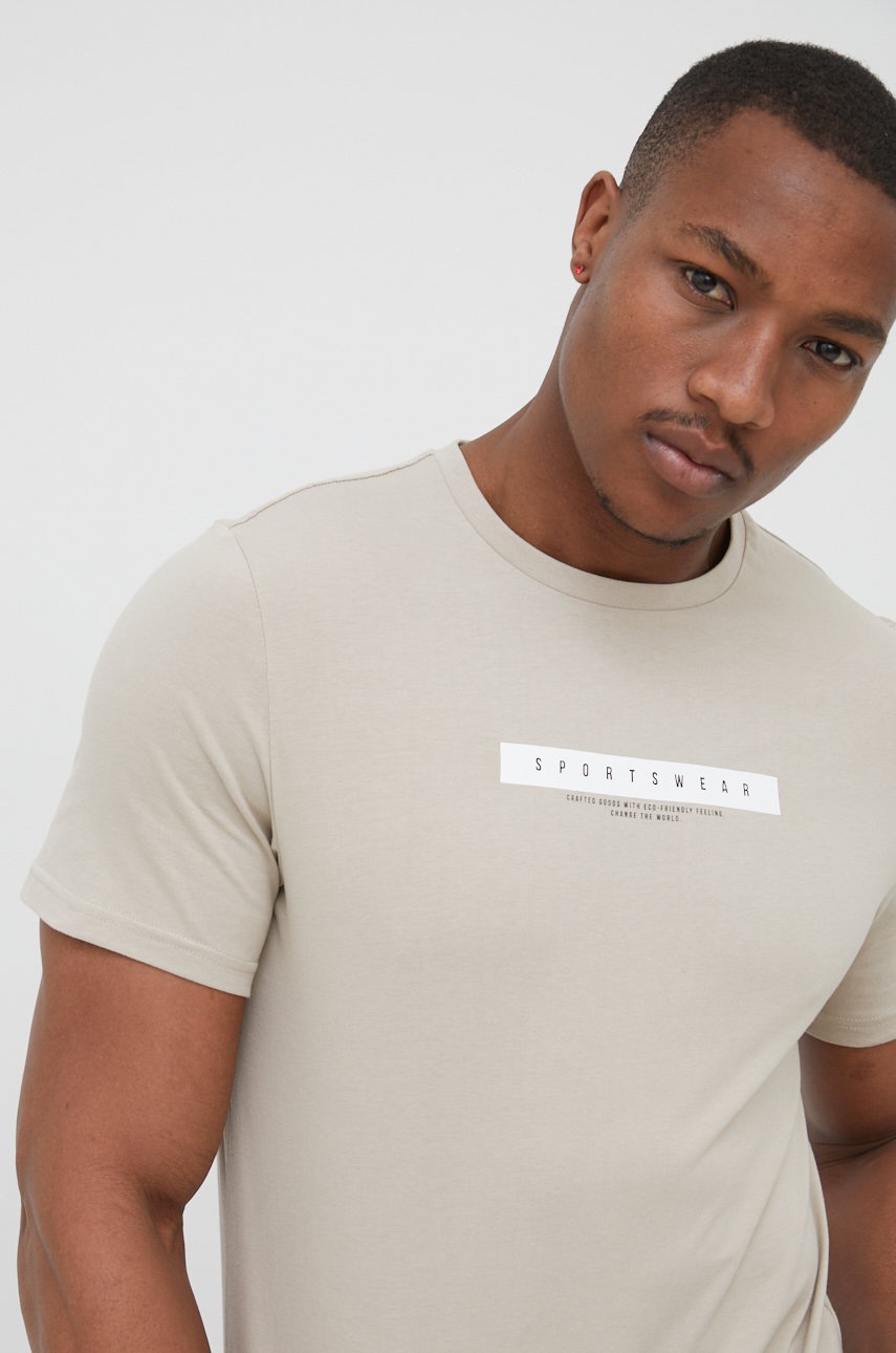 

Памучна тениска 4F в бежово с принт, Бежов