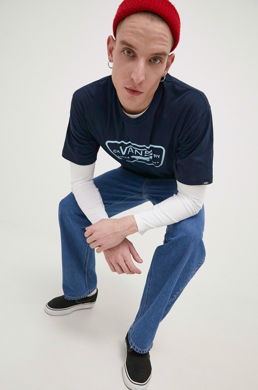 

Памучна тениска Vans в тъмносиньо с принт, Тъмносин