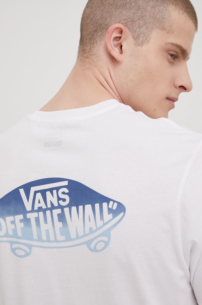 

Памучна тениска Vans в бяло с принт, Бял