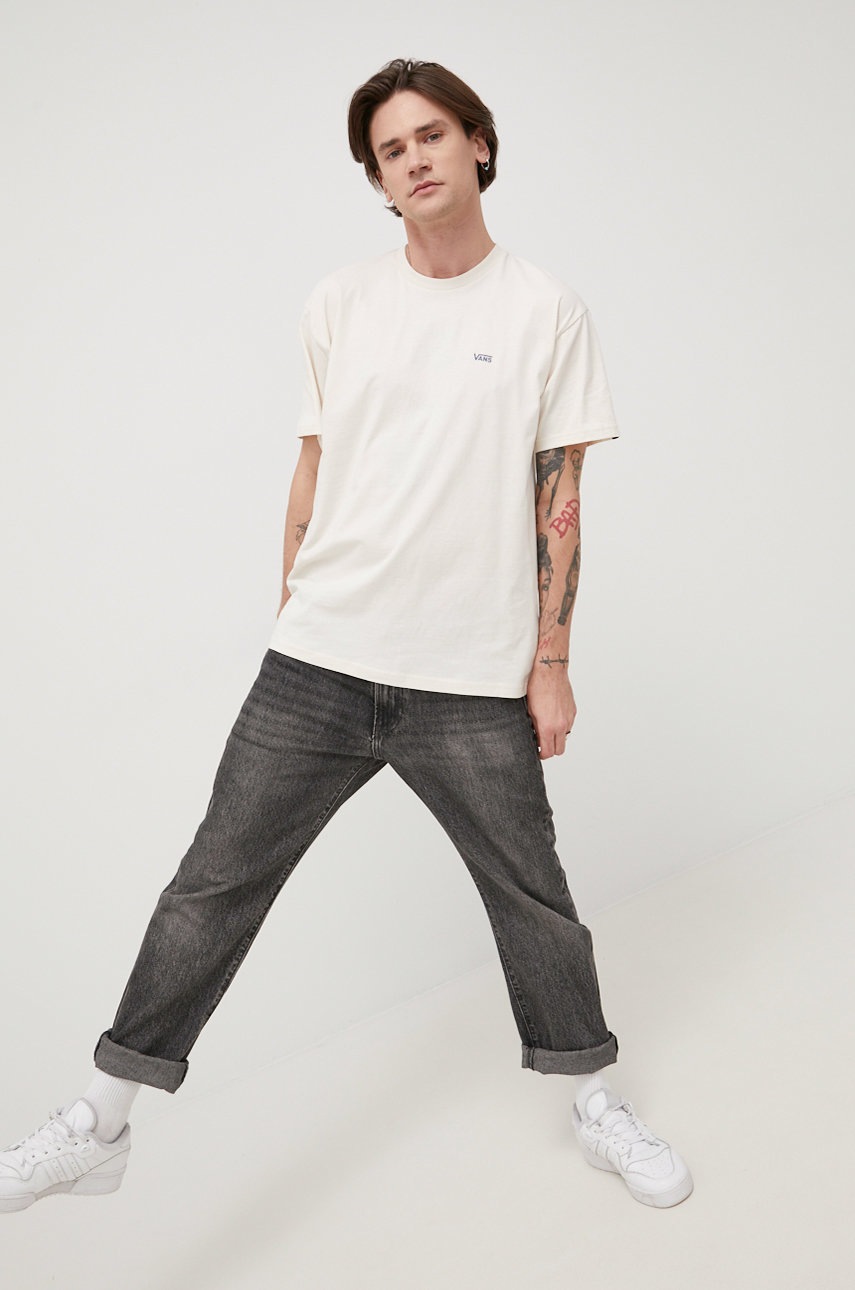

Хлопковая футболка Vans цвет бежевый с принтом