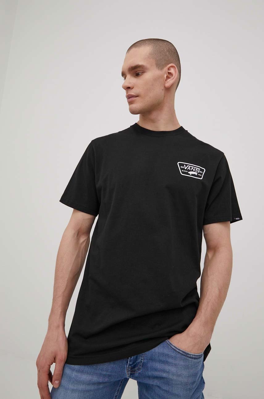 

Памучна тениска Vans в черно с принт, Черен