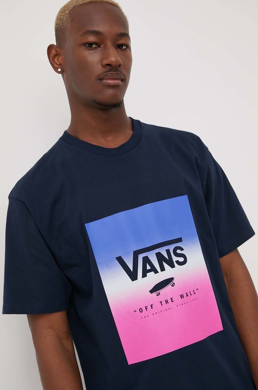 

Памучна тениска Vans в тъмносиньо с принт, Тъмносин