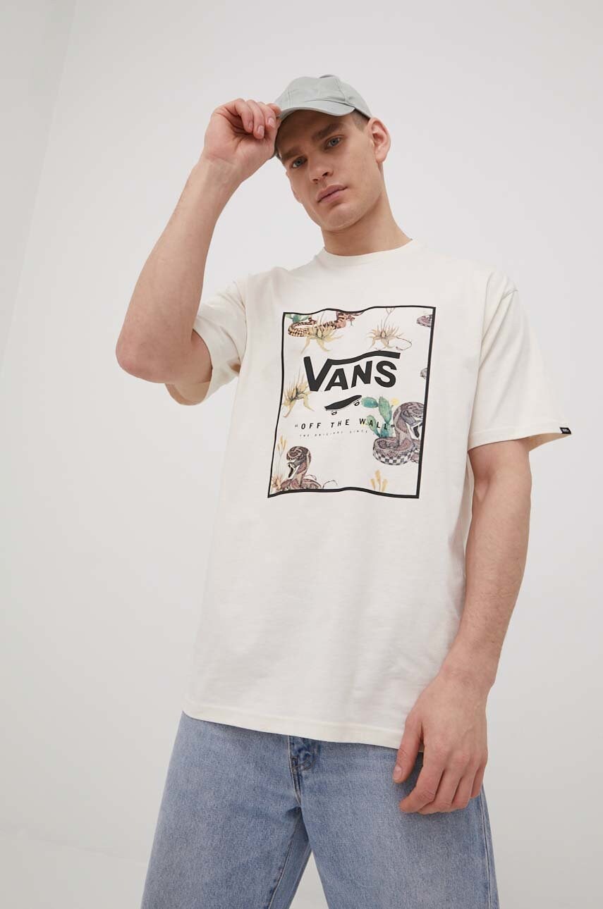 

Памучна тениска Vans в бежово с принт, Бежов