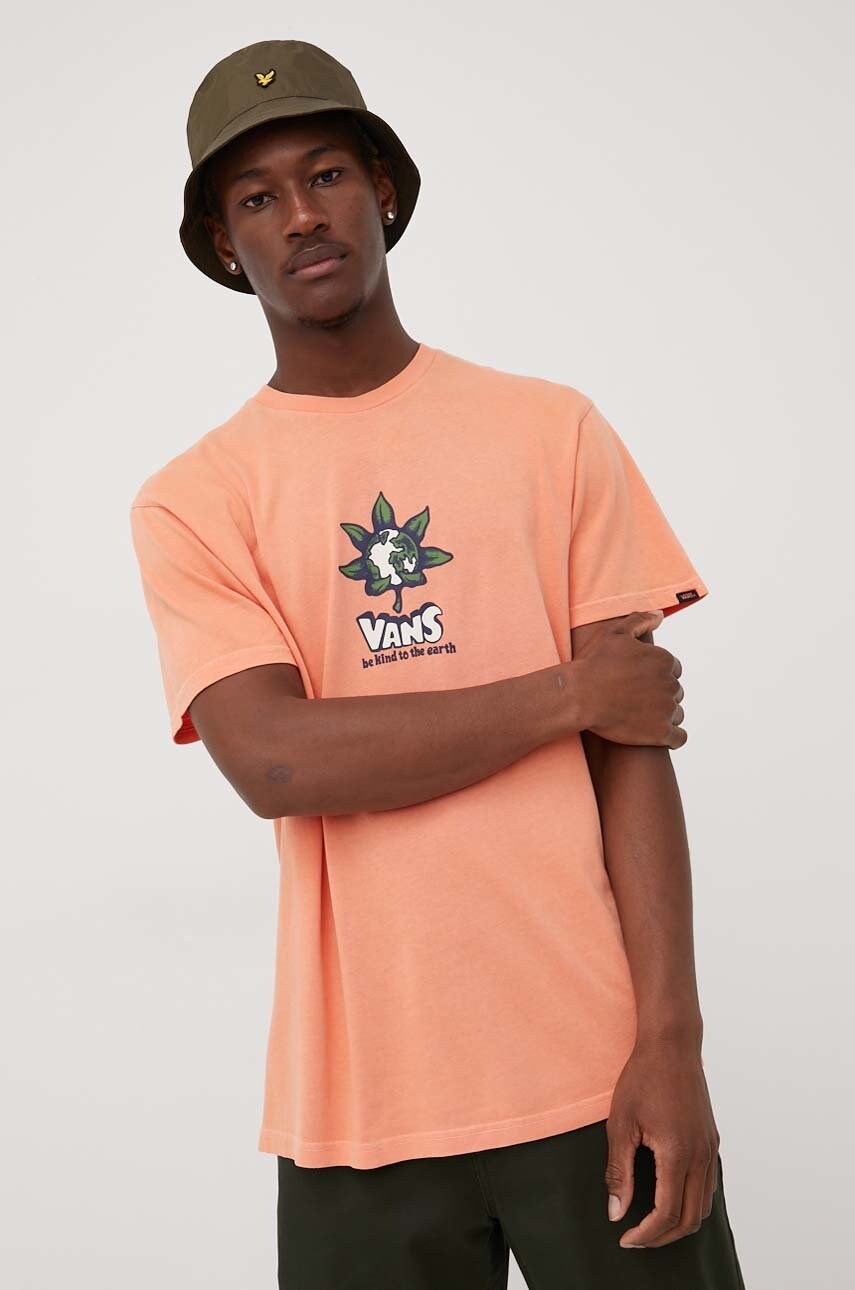 Vans tricou din bumbac culoarea portocaliu, cu imprimeu