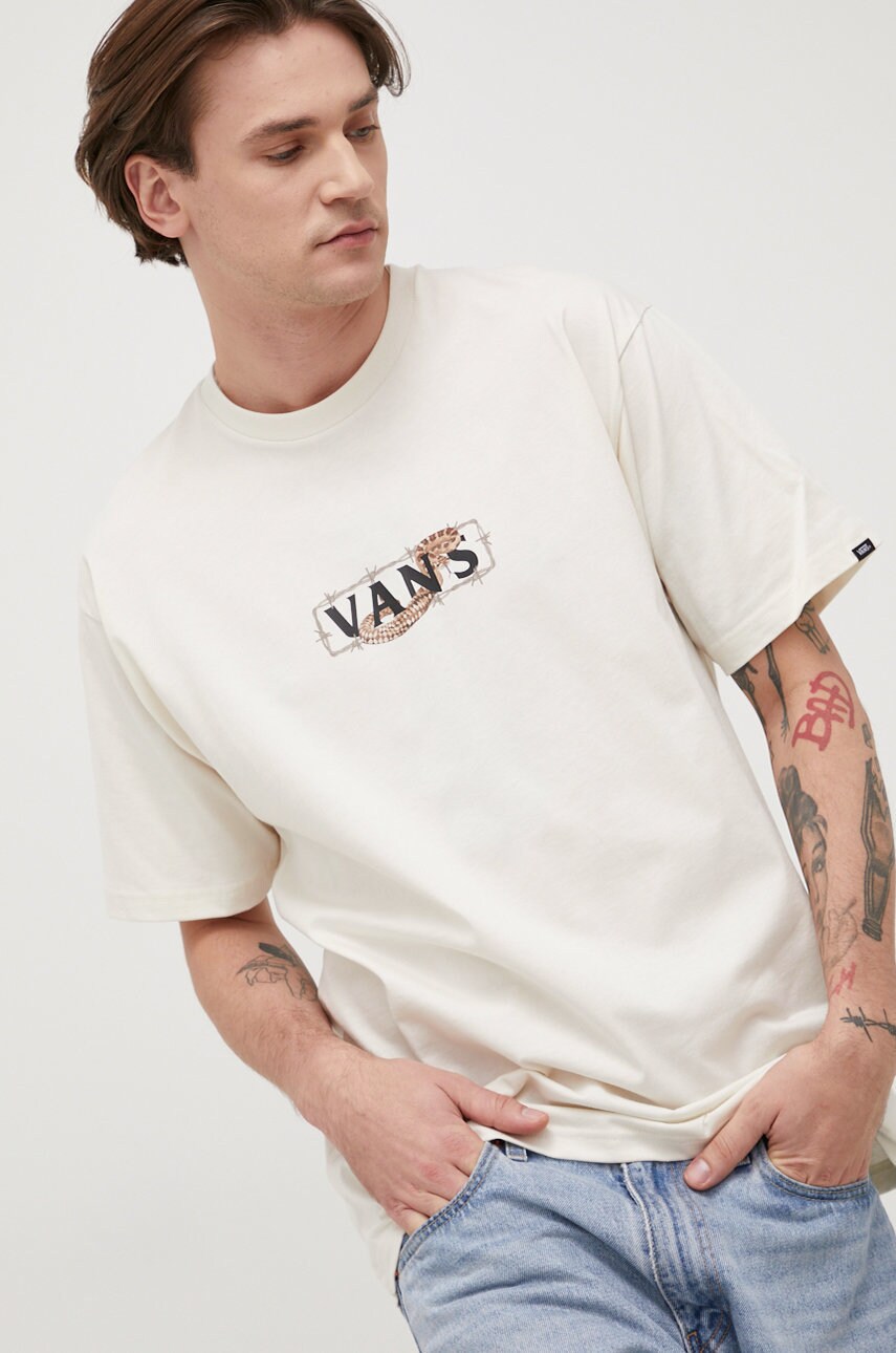 

Памучна тениска Vans в бежово с принт, Бежов