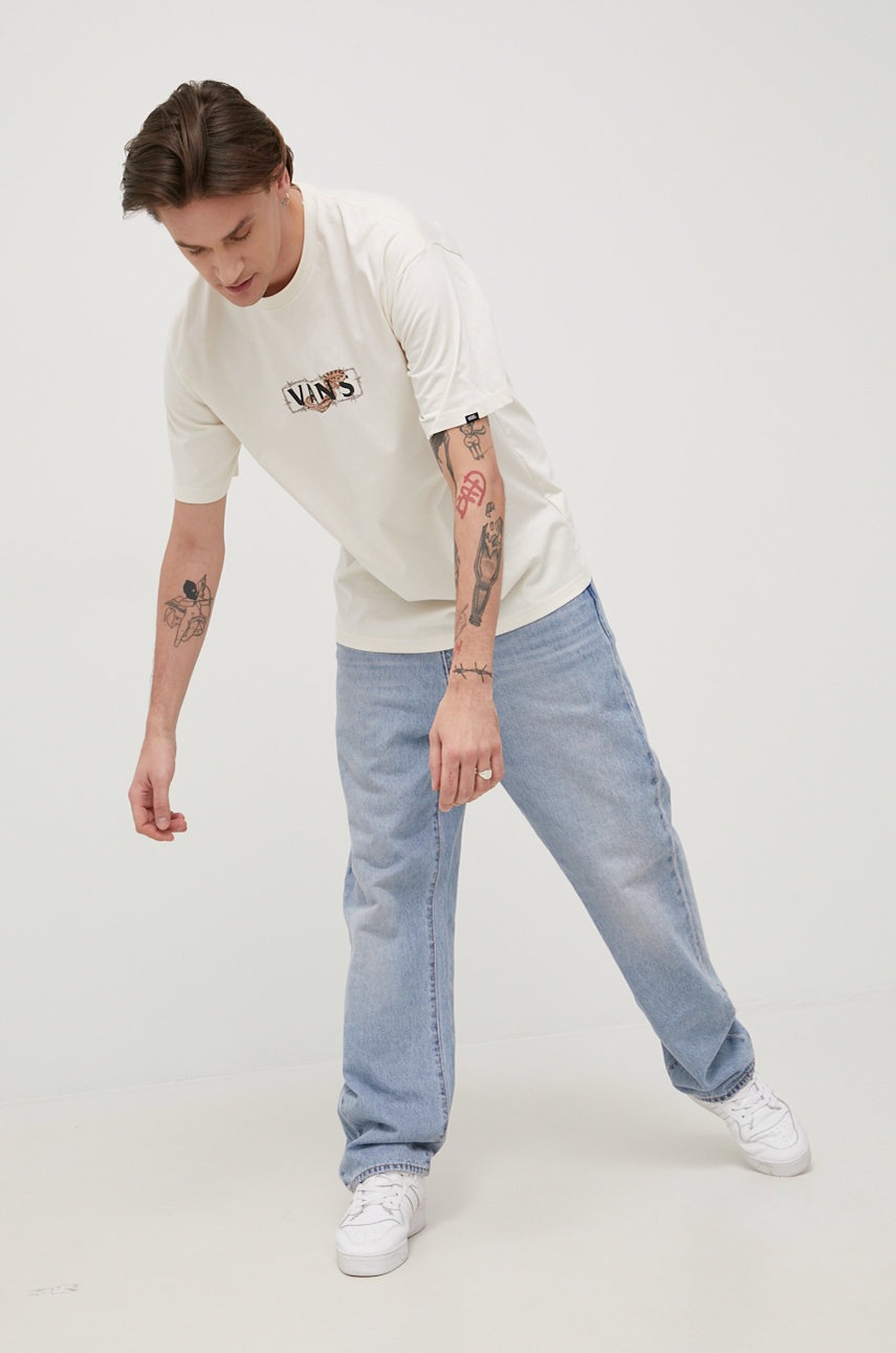 

Хлопковая футболка Vans цвет бежевый с принтом